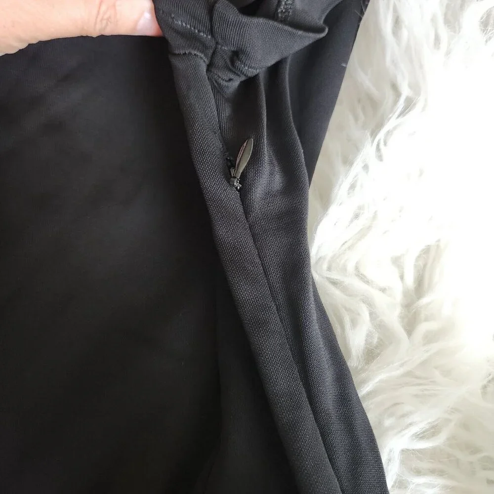 Club Monaco Women's 2 Midi Dress Black Sheep Leather Trim Fit‎ & Flare Side Zip
